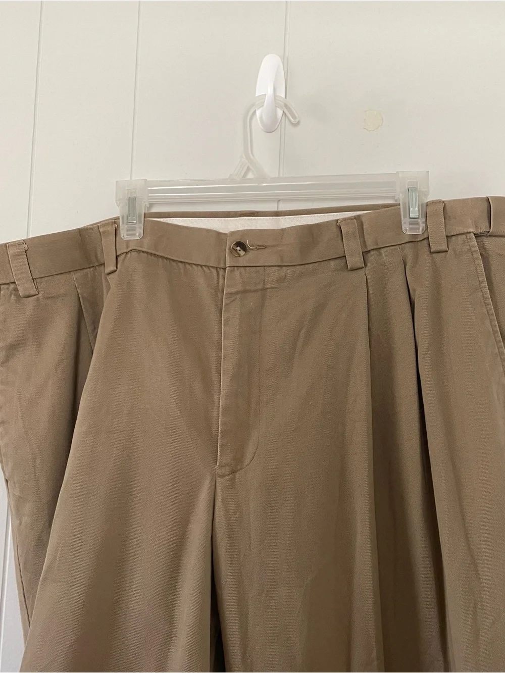 George Mens Khaki Pleated Dress Pants 44x30 Mocha Cotton Trouser Chinos